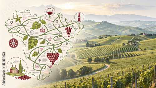 Moldova detailed wine map with vineyards and landscapes illustration