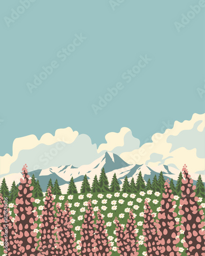 Spring blooming field poster, postcard, cover