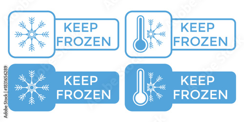 Keep Frozen Label Icons – Food Packaging Snowflake Symbols, Cold Storage and Freezer Safety Signs Vector