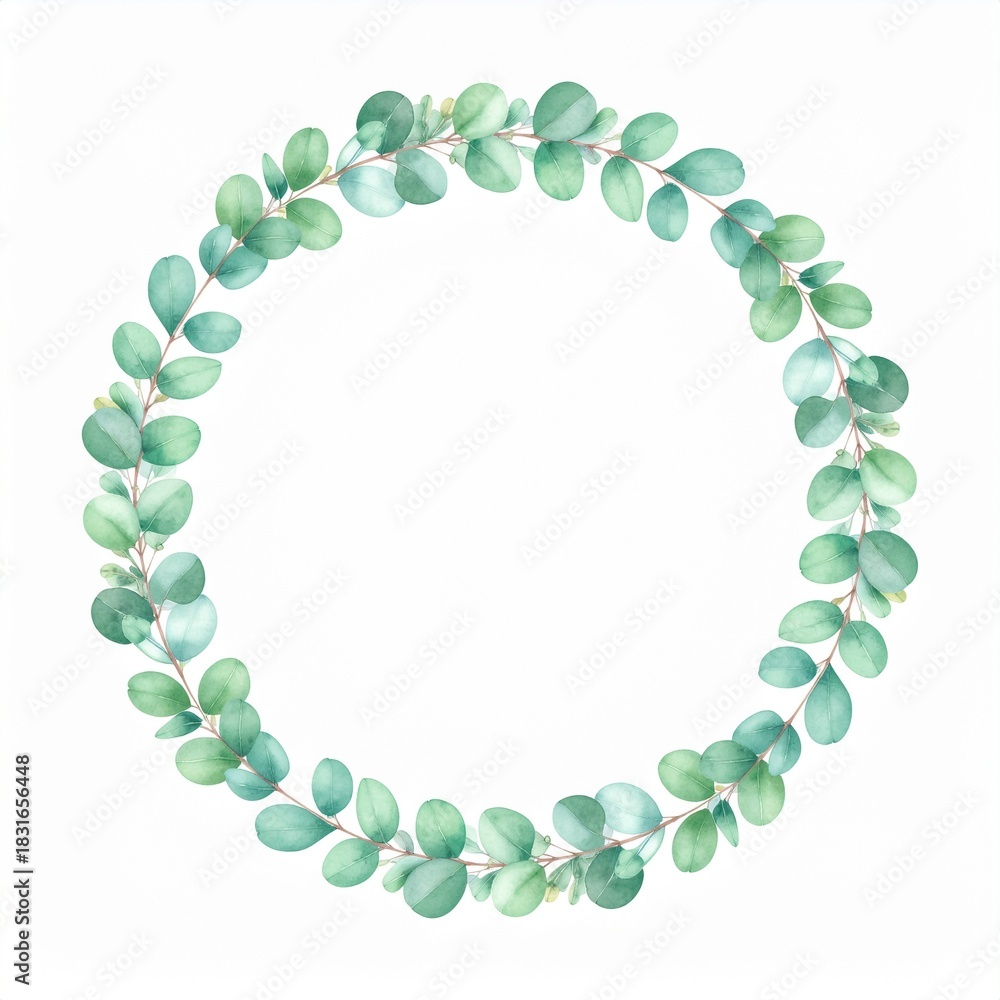 Obraz premium Watercolor Eucalyptus Wreath Botanical Wedding Frame