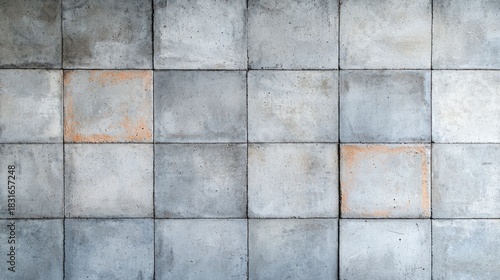 Wallpaper Mural Detailed close up shot of textured concrete walls in an urban industrial setting featuring a geometric pattern of gray tiled blocks with a grungy weathered appearance  This minimalist Torontodigital.ca