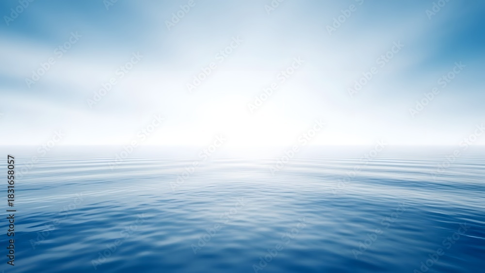 Obraz premium Calm blue ocean with bright sky and soft clouds background