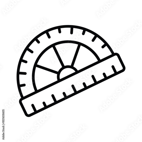 Geometry, measurement, and math class, outline icon of protractor