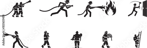 Stickman Firefighter Icons: men vector illustration