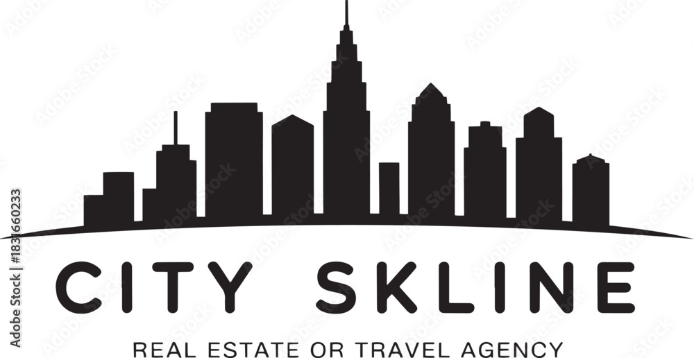 Naklejka premium City skyline silhouette illustration of urban buildings perfect for real estate or travel agency branding