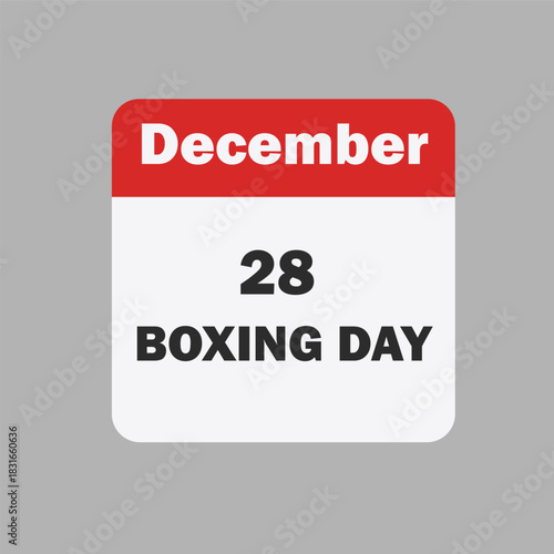 Calendar icon showing december 28th as boxing day holiday celebration date on a simple gray background