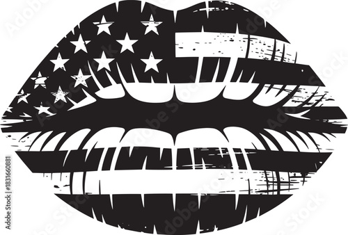 American flag lips with grunge texture illustration for patriotic designs isolated on white background