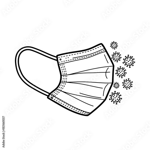 Protective Face Mask Against Viruses A Line Art Illustration.