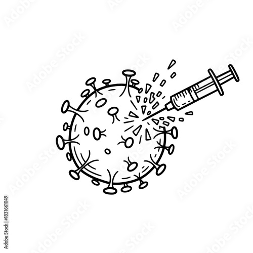 Vaccine Injection Targeting Coronavirus Medical Illustration.