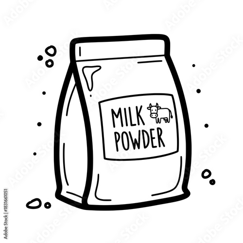 Doodle Style Milk Powder Bag Illustration with Cow Icon.