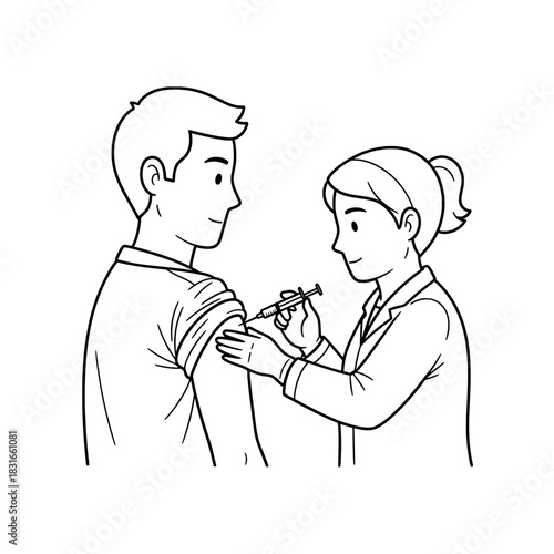 Vaccination Illustration Doctor Administering Vaccine to Patient.