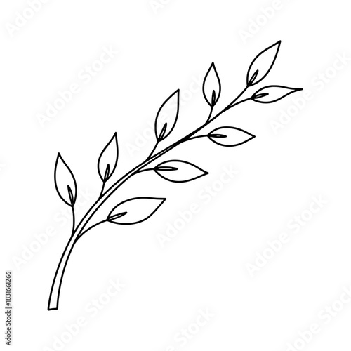 Elegant Branch with Delicate Leaves in Minimalist Line Art.