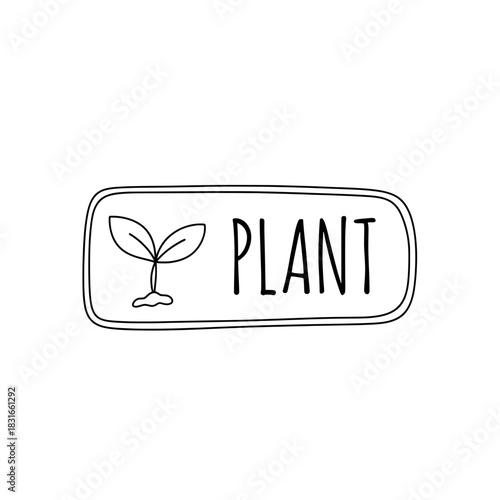 Plant sprout icon in a rounded rectangle frame with the word PLANT.