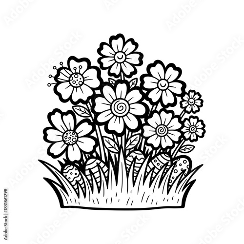Floral Easter Egg Patch A Black and White Coloring Page.