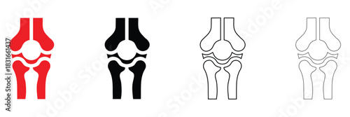 knee joint icon vector set, human body part skeleton knee joint vector, silhouette and line art