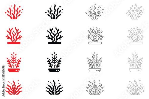 sea moss icon vector, sea weed plant icon symbol vector, silhouette and line art