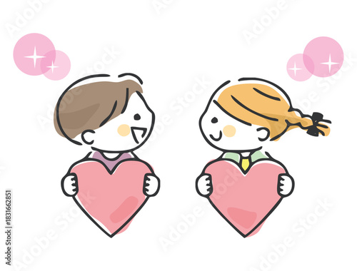 ハートを持つ子供のイラスト