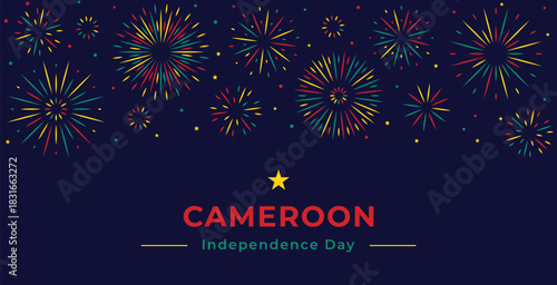Cameroon Independence day banner. January 01 background with flag color fireworks and typography. Vector illustration for card web print