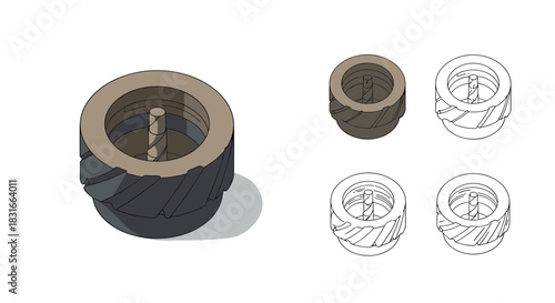 Isometric industrial milling cutter design in multiple styles