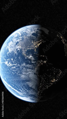 Cinematic Earth Orbit Sunrise View With City Lights In Space