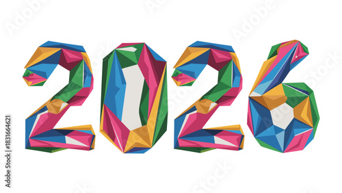 Year 2026 Typography Design: The year 2026 comes alive with a dynamic and colorful geometric typography design, perfect for event promotion or futuristic projects.