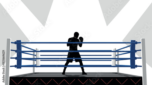 Boxing silhouette in ring with spotlight for sports poster or gym decor