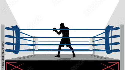 Boxing training silhouette in the ring with spotlight for sports design and fitness motivation