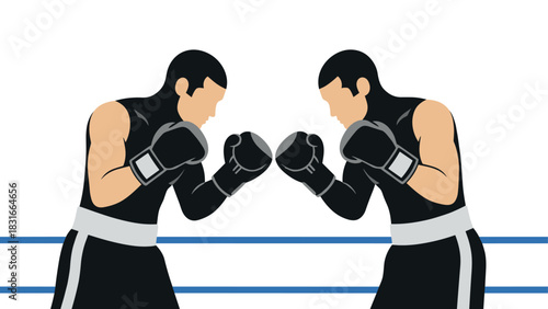Boxing match concept with two fighters in a ring for sports design