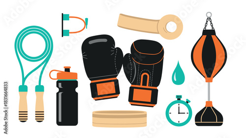 Boxing fitness equipment illustration for training and workout design