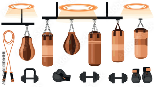 Boxing and fitness equipment collection for training and workout design