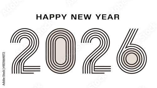 New Year 2026: A minimalist greeting for the upcoming year, the design features clean lines. The new year is displayed with stylish typography and a modern aesthetic.