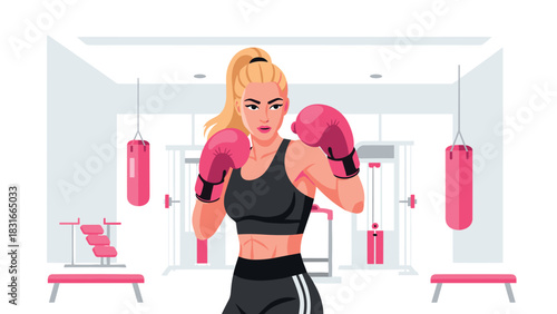 Female boxer training in gym with equipment for fitness motivation and athletic inspiration