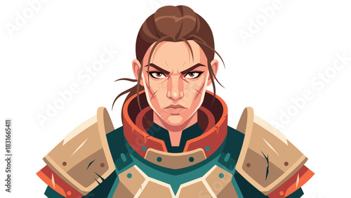 Fierce female warrior portrait illustration for fantasy games or comic art