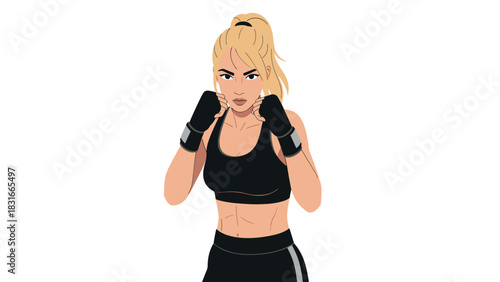 Confident female boxer in fighting stance illustration for fitness and empowerment design