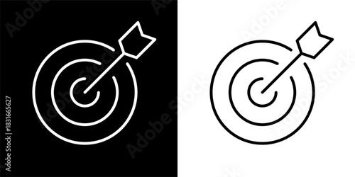 Target icon, archery target with arrow, goal symbol, victory sign, darts bullseye sign