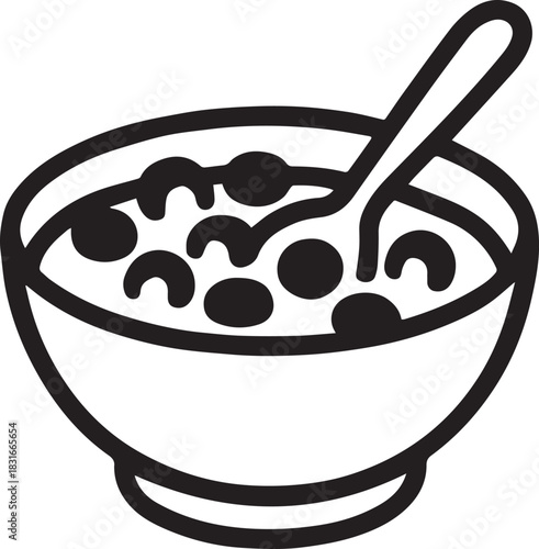 A simple, yet inviting line drawing captures a bowl of cereal, complete with spoon, ready for a comforting breakfast experience.