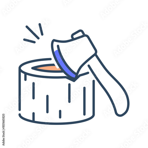 Woodcutter icon. axe, lumberjack, wood, forest, chopping, log, worker, outdoors, timber, tool. Vector Icon Illustration