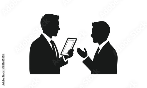 Two businessmen discussing business with a tablet.