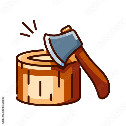 Woodcutter icon. axe, lumberjack, wood, forest, chopping, log, worker, outdoors, timber, tool. Vector Icon Illustration