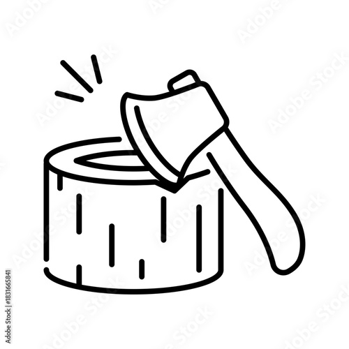 Woodcutter icon. axe, lumberjack, wood, forest, chopping, log, worker, outdoors, timber, tool. Vector Icon Illustration