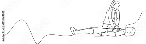 Continuous Line Drawing of Woman Performing CPR on Man