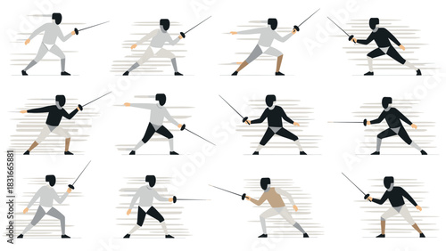 Dynamic fencing silhouettes vector illustration for sports design and posters