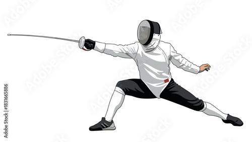 Dynamic fencing illustration with athlete performing lunge pose