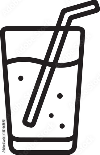 A simple, sleek line illustration depicts a refreshing glass of beverage, complete with a straw, capturing the essence of refreshment and simplicity.