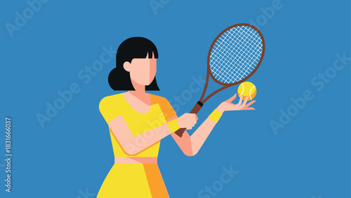Woman ready to serve in tennis match illustration for sports design