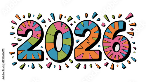 2026: A vibrant and colorful visual representation of the year 2026, ideal for illustrating future concepts, goals, and events.