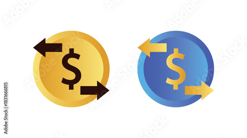 Currency exchange coin icon with left right arrows, finance transaction symbol