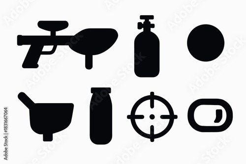 Paintball icon set for sports equipment and gear design