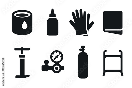 Minimalist equipment icons for modern designs — versatile tools and accessories collection