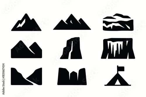 Minimalist mountain icon collection for graphic design and nature-themed projects